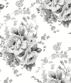 FH4086 White/Black Heritage Rose Wallpaper