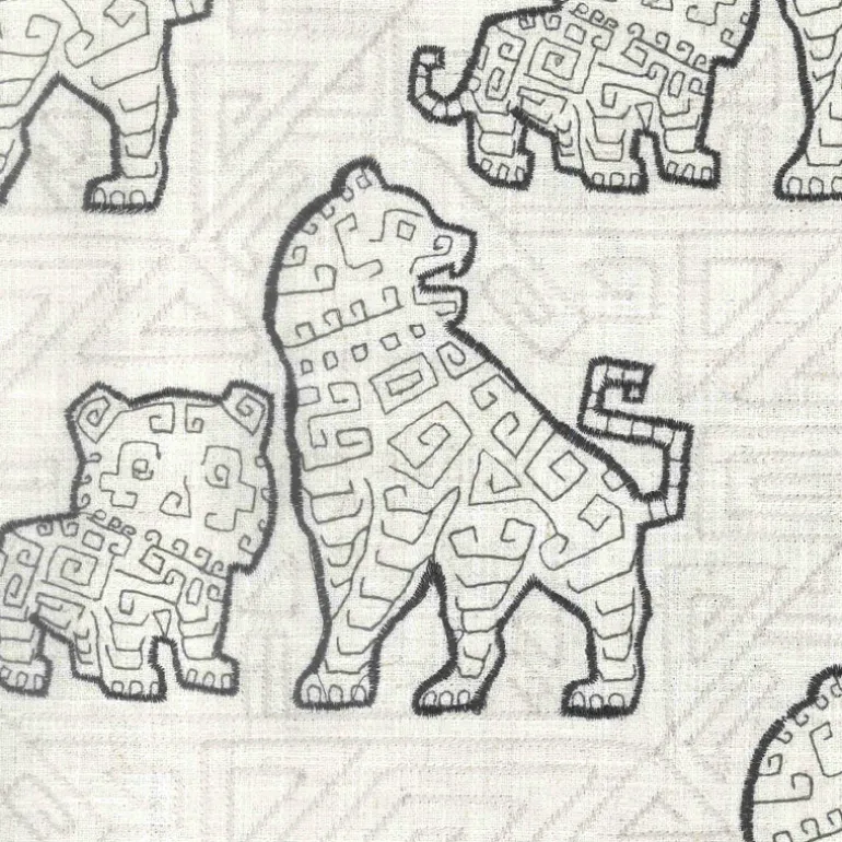 Foo Dog Black Regal Fabric
