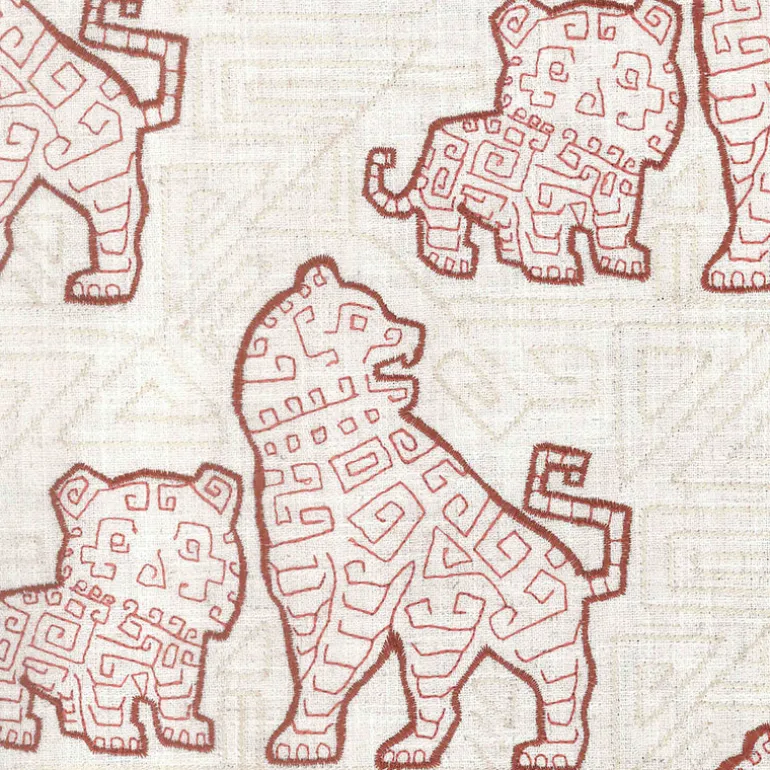 Foo Dog Carmine Regal Fabric