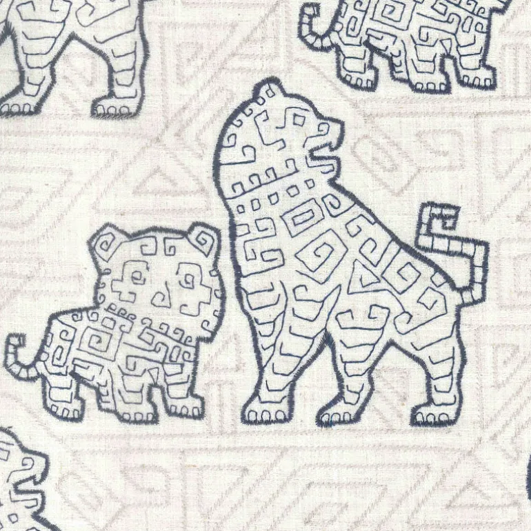 Foo Dog Indigo Regal Fabric