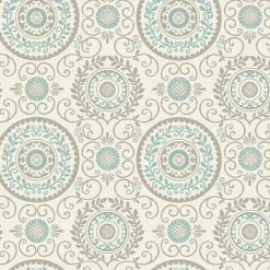 For Your Bath III Annabel Aqua Medallion Wallpaper