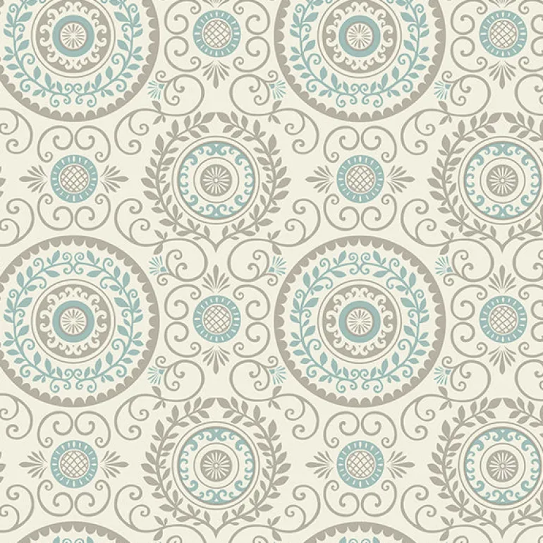 For Your Bath III Annabel Aqua Medallion Wallpaper