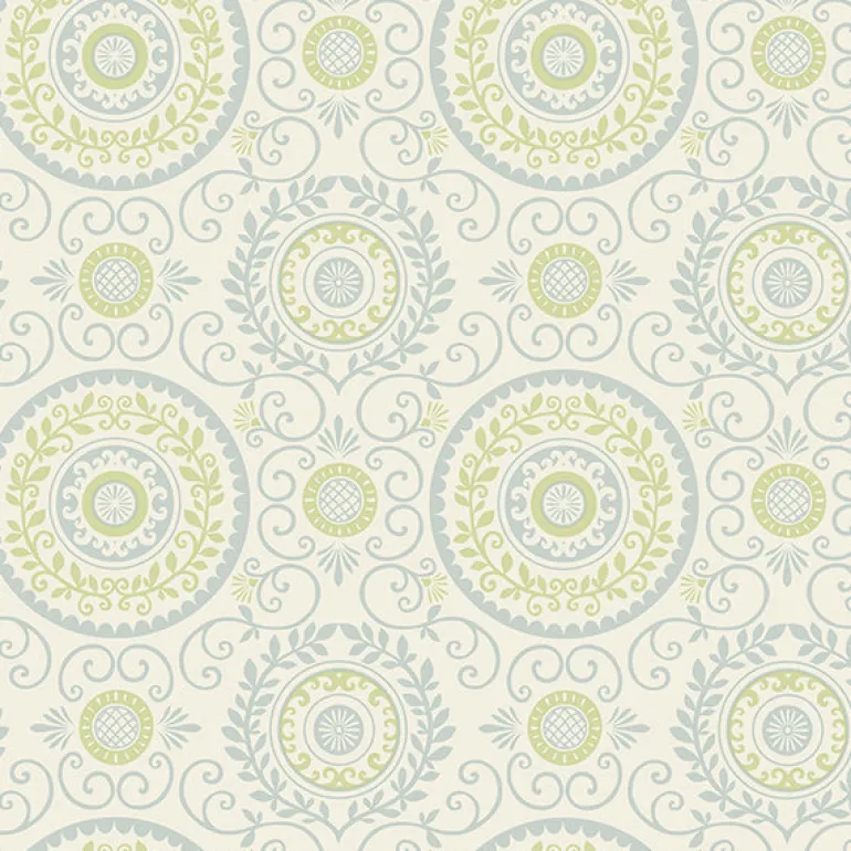 For Your Bath III Annabel Blue Medallion Wallpaper