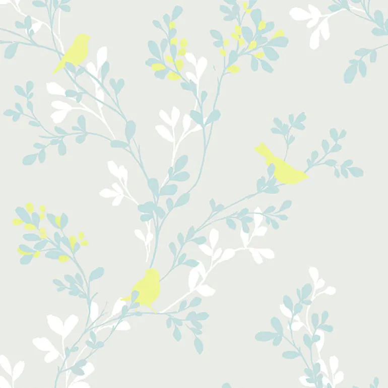 For Your Bath III Chirp Grey Birds & Trees Wallpaper