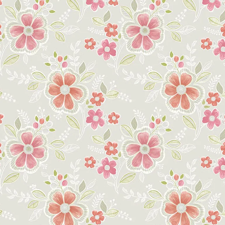 For Your Bath III Chloe Peach Floral Wallpaper
