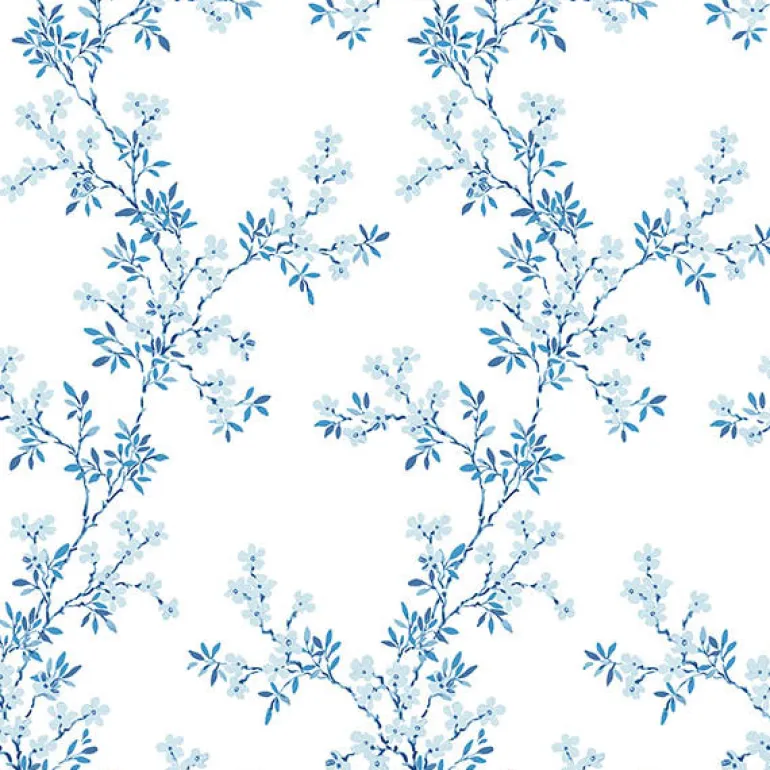 For Your Bath III Claire Blue Floral Trail Wallpaper