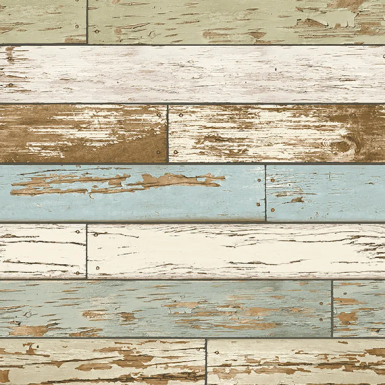 For Your Bath III Levi Blue Scrap Wood Wallpaper