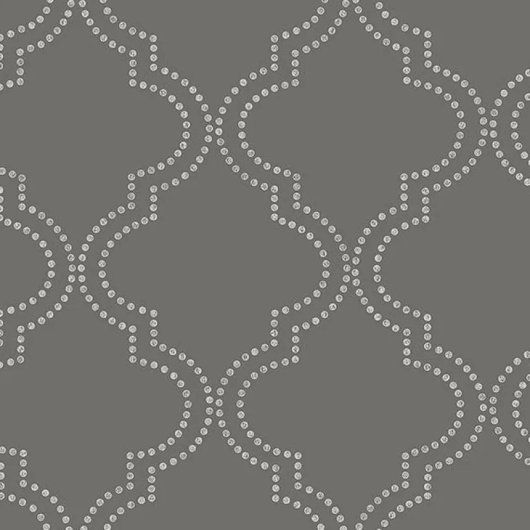 For Your Bath III Tetra Charcoal Quatrefoil Wallpaper