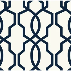 GE3664 Navy Blue on White Geometric Hourglass Trellis Wallpaper