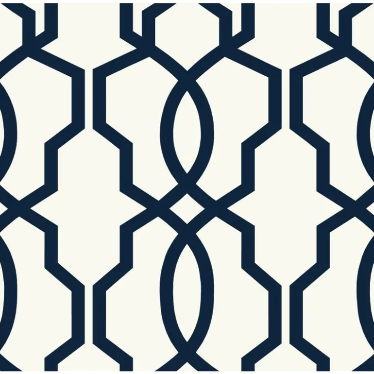 GE3664 Navy Blue on White Geometric Hourglass Trellis Wallpaper