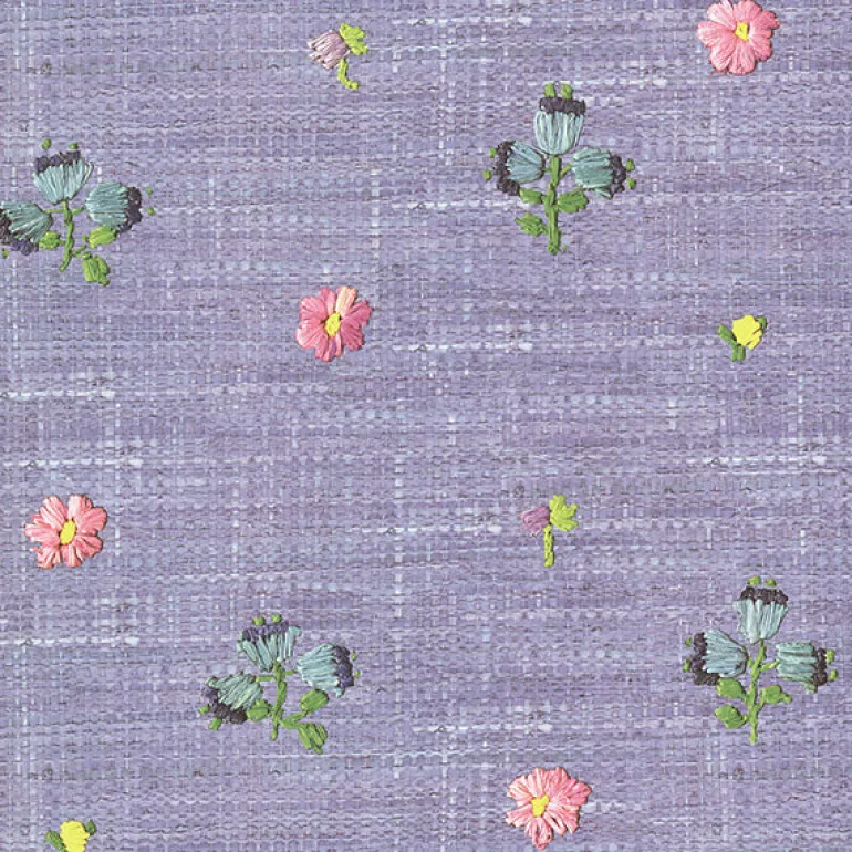 Gerda Blue Hand Embroidered Raffia Look Wallpaper