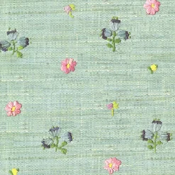 Gerda Mint Hand Embroidered Raffia Look Wallpaper