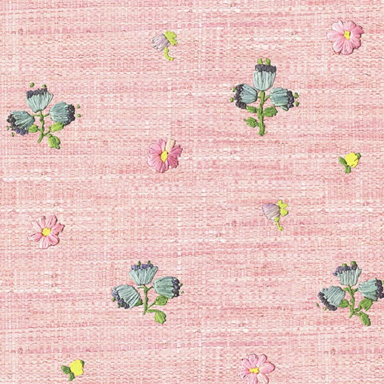 Gerda Pink Hand Embroidered Raffia Look Wallpaper