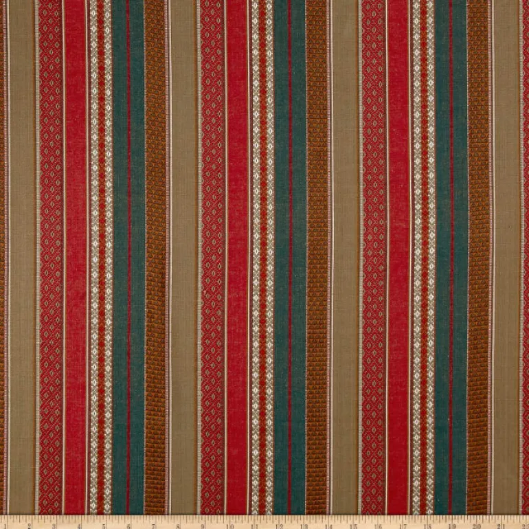 Gypsy Stripe Red Turquoise Khaki Laura Kiran Fabric