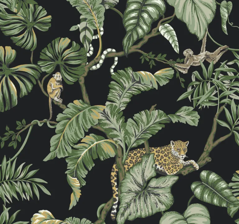 HO2143 Black Jungle Cat Wallpaper