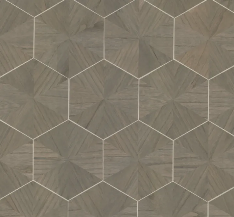 HO2102 Brown Hexagram Wood Veneer Wallpaper