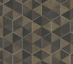 HO2103 Brown/Black Hexagram Wood Veneer Wallpaper
