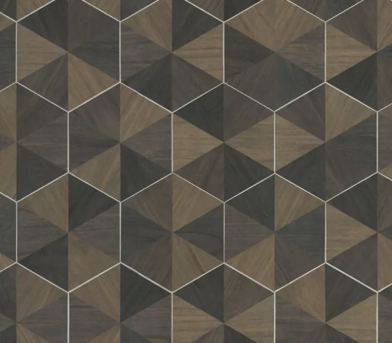 HO2103 Brown/Black Hexagram Wood Veneer Wallpaper