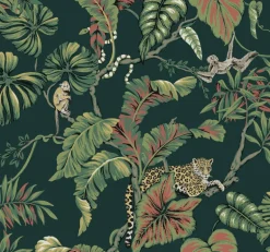 HO2146 Dark Green Jungle Cat Wallpaper