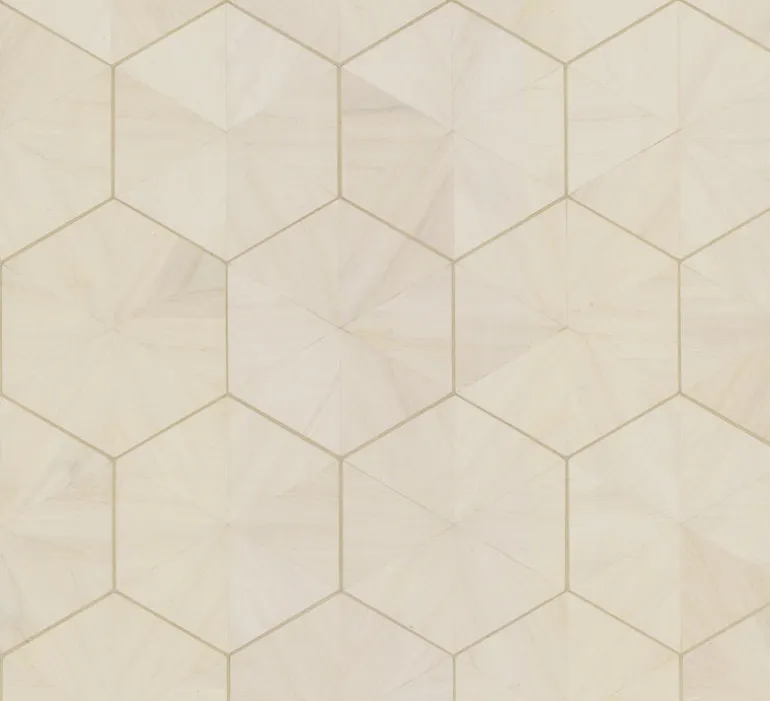 HO2101 Off White Hexagram Wood Veneer Wallpaper