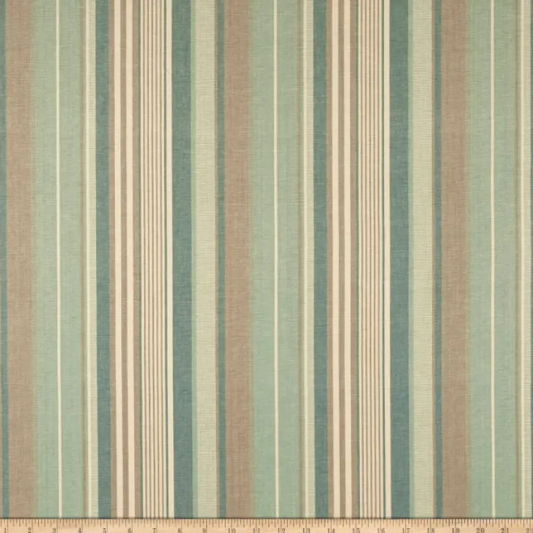 Island Stripe Aqua Flax Laura Kiran Fabric