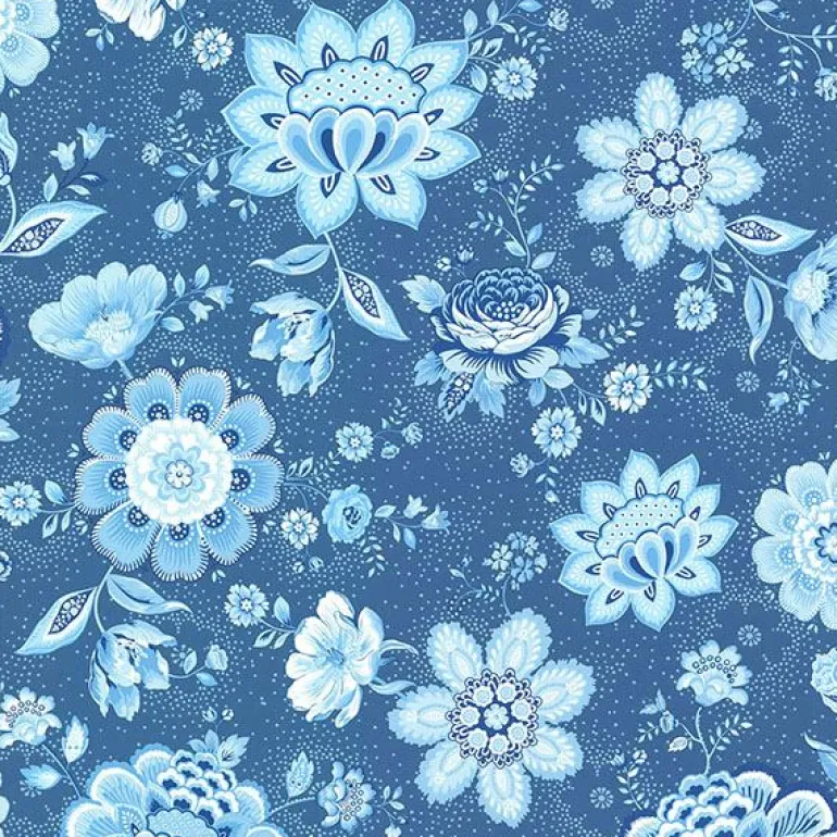 Kali Dark Blue Folklore Chintz Wallpaper