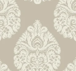 KT2142 Beige Teardrop Damask Wallpaper