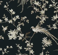 KT2173 Black Bird And Blossom Chinoserie Wallpaper