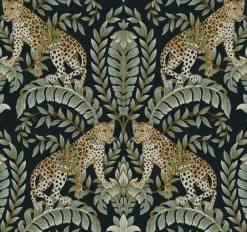 KT2205 Black/Green Jungle Leopard Wallpaper