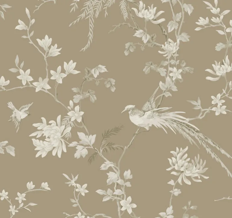 KT2172 Brown Bird And Blossom Chinoserie Wallpaper