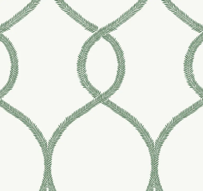 KT2231 Green Laurel Leaf Ogee Wallpaper