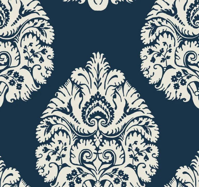 KT2143 Navy Teardrop Damask Wallpaper