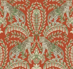 KT2201 Orange Jungle Leopard Wallpaper