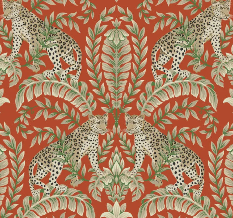 KT2201 Orange Jungle Leopard Wallpaper