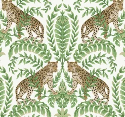 KT2203 White/Green Jungle Leopard Wallpaper