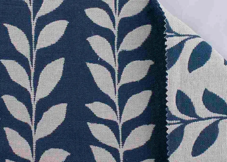 Leaf Doublecloth Blue Natural Laura Kiran Fabric