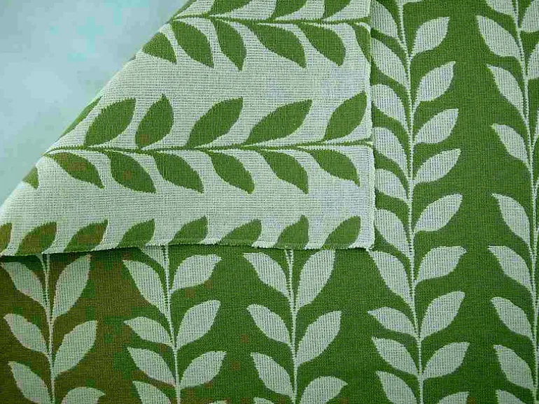Leaf Doublecloth Green Natural Laura Kiran Fabric