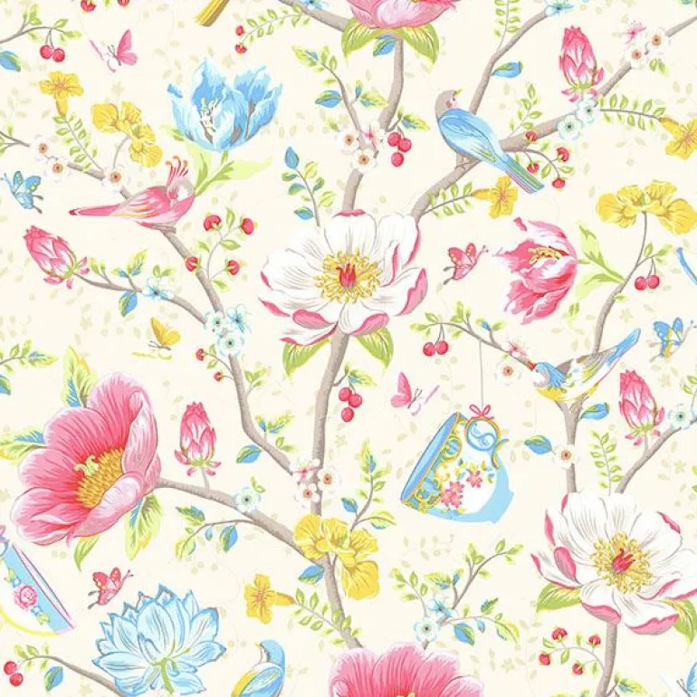 Leizu Cream Chinese Garden Wallpaper