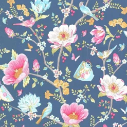 Leizu Dark Blue Chinese Garden Wallpaper