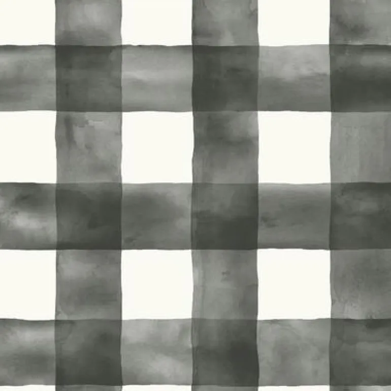 MH1516 Black Cream Joanna Gaines Watercolor Buffalo Check York Wallpaper