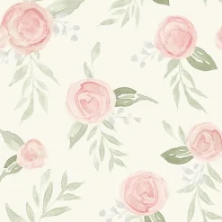 MK1128 Watercolor Roses Coral Wallpaper