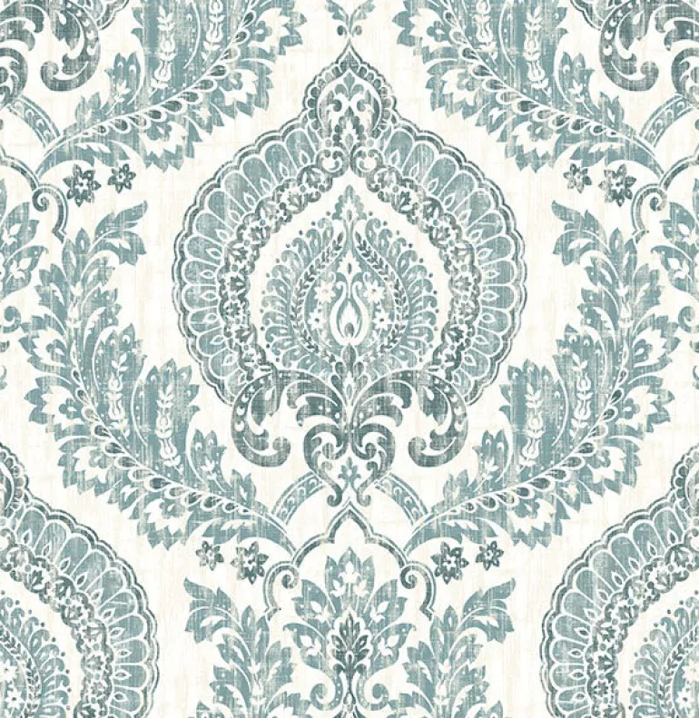 NU1702 Kensington Damask Blue Peel and Stick Wallpaper