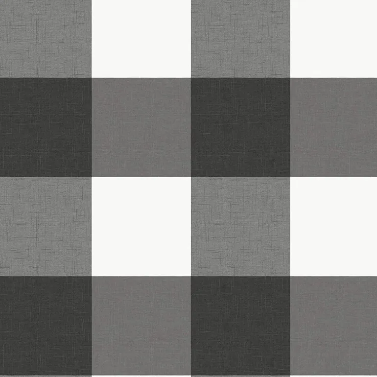 NUS3624 Farmhouse Plaid Charcoal & White 5 inch Buffalo Check Peel and Stick Wallpaper