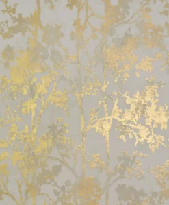 NW3582 Shimmering Foliage Almond/Gold Wallpaper