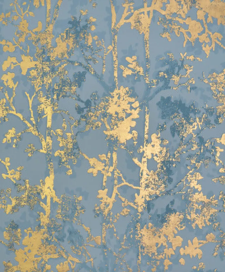 NW3581 Shimmering Foliage Blue/Gold Wallpaper