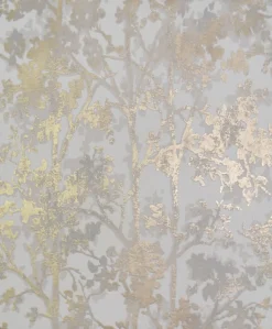NW3583 Shimmering Foliage White/Gold Wallpaper