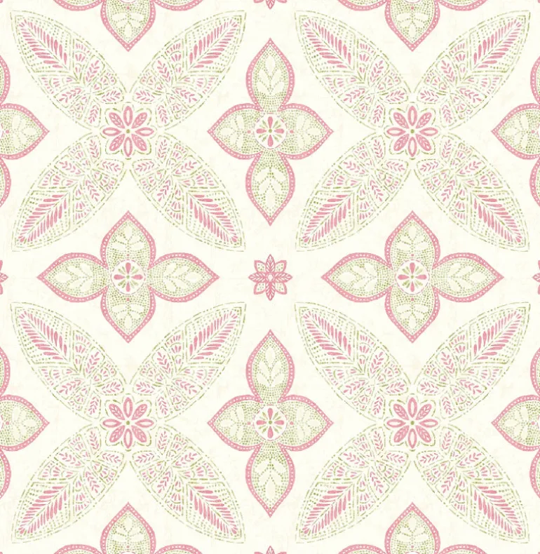 Off Beat Ethnic Pink Geometric Floral Wallpaper