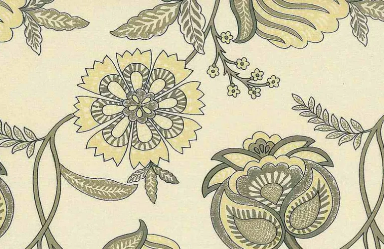 Pondicherry Handprint Taupe on Natural Laura Kiran Fabric