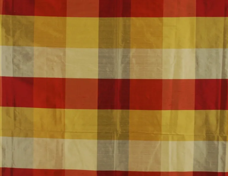 Red & Gold silk buffalo check fabric PDS 1235