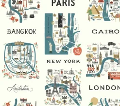 RI5162 Blue/Red City Maps Wallpaper